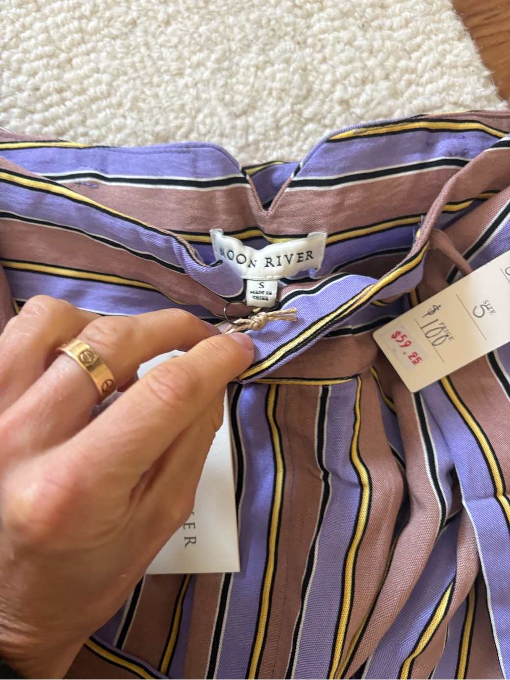 Anthropologie Striped Wide-Leg Tie-Waist Pants in Lavender and Tan - Picture 3 of 3